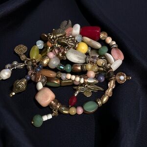 Lizou semi precious stone beaded stacked stretch bracelet